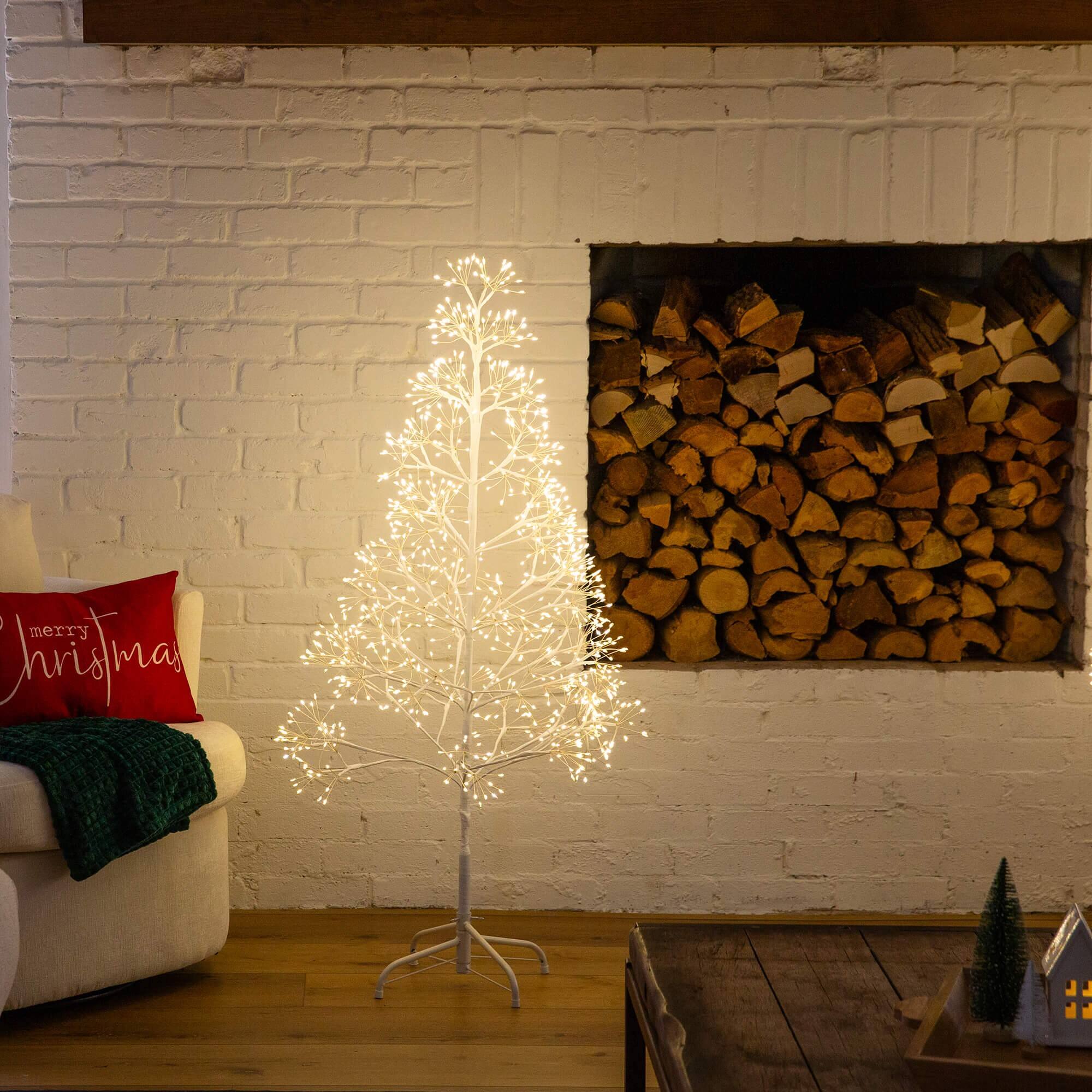 4ft. Pre-Lit Artificial White Starburst Tree, Fairy Warm White LED Lights
